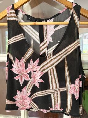 Rusty Black Cropped Camisole with Pink Floral Print